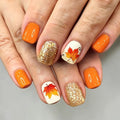 Fall Glitter Press On Nails Short Square Fake Nails Orange Maple Leave - color: design-11
