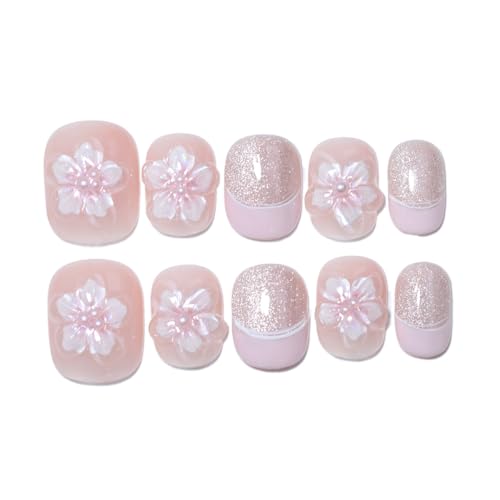 Short Round Square Handmade Press On Nails,Reusable&Salon Quality(RR14, S) - color: RR14, size: S