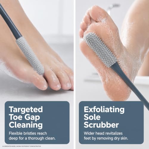 Toe Cleaning Brush Set for Shower, 15.7-Inch Long Handle, 2 Pack