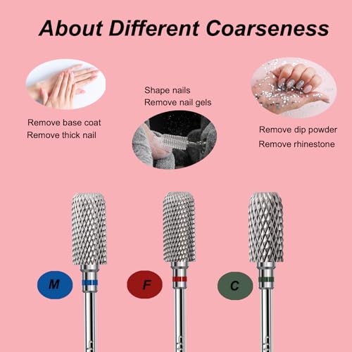 Nail Drill Bit 3/32”Fast Remove for Acrylic or Hard Gel,Barrel Electric Nail File Carbide Bit for Nail Cuticle Gel Dipping Powder Polishing, Professional Manicure Pedicure Nail Art Tool,Fine