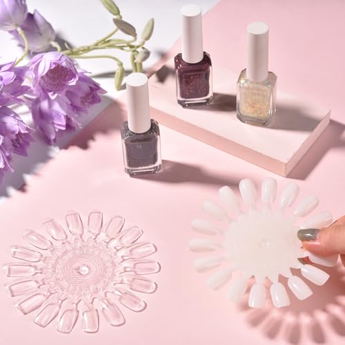 20Pcs False Nail Swatches Wheels for 360 Color Nail Tips Acrylic Nail Art Polish Display Nail Practice Tips Board for Manicure, Home DIY/Nail Art Salon Show, Natural - color: 20Pcs Natural
