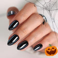 SHANGMENG Halloween Press on Nails, Almond Short Black Chrome Fake Nails - color: Liquid Onyx