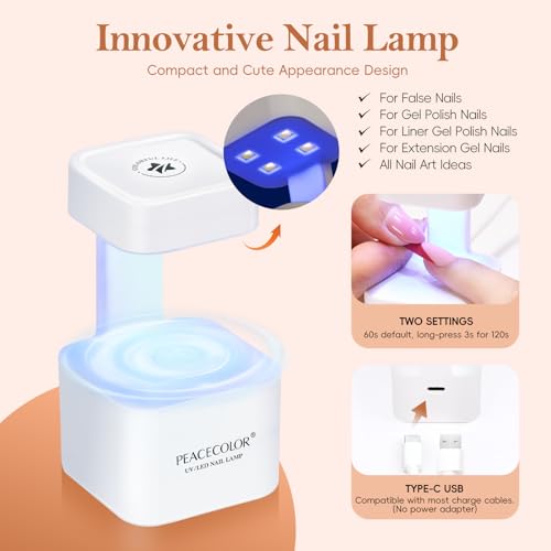 PEACECOLOR French Tip Press On Nails Kit - 150Pcs Long Square Gel Nail Kit with U V/LED Lamp Quick-Dry Nail Glue Base & Top Coat, Complete DIY Manicure Set Fake Nails Gift for Women Girls Home - color: Long Square