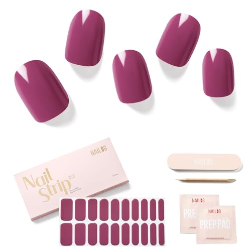 NAILOG Semi Cured Gel Nail Strips 20Pcs Plum Gel Nail Stickers - Crush - color: Crush