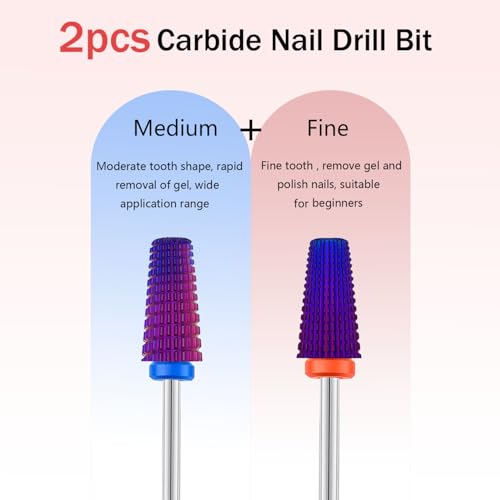 2pcs 5 in 1 Nail Drill Bits, 3/32'' Tungsten Carbide Safety Bits,Two Way Use for Both Left and Right Handed, Fast Remove Cuticle Acrylic Gel Polishing Manicure Pedicure Tools (Purple) - color: Purple