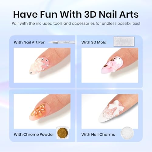 Beetles 3D Nail Art Brushes, Dual-ended Silicone Manicure Tool Gold Chrome - color: D - Silver White-2