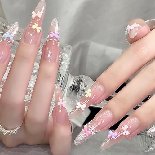 100PCS Cute Bow Nail Art Charms Colorful 3D Bowknot Charms for Nails Resin Flat Back Nail Jewelry Accessories Bowknots Mini Nail Supplies (Bow) - color: Bow