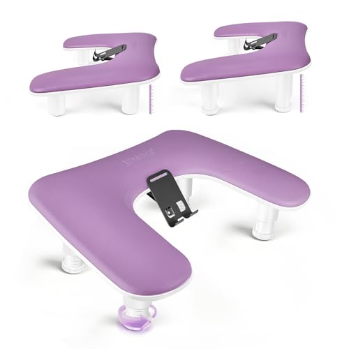 JODSONE Purple U-Shaped Manicure Arm Rest for Nails Tech with Rotating Phone Holder and Adjustable Nail Arm Rest Detachable Manicure Hand Rest for Salon Design - color: Purple-Without Mat