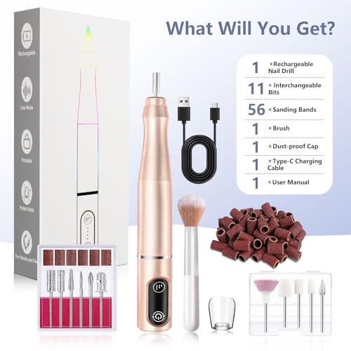 TUOBEO Cordless Nail Drill Electric Nail File Kit, Rechargeable Efile Set - color: Gold