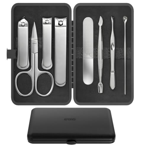 Men Nail Grooming Kit 8 Pcs, Precision Nail Clipper for Men, Silver - color: Silver