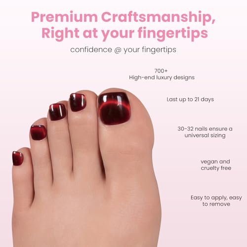 Nail Reformation Press On Toenails Burgundy Red Short Square Fake Toe Nails - color: Crimson Night