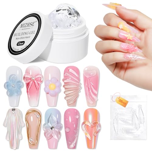 MIZHSE Solid Builder Gel Clear 3D Nail Gel, Non-Stick Hand Sculpting Gels - color: 15g Clear