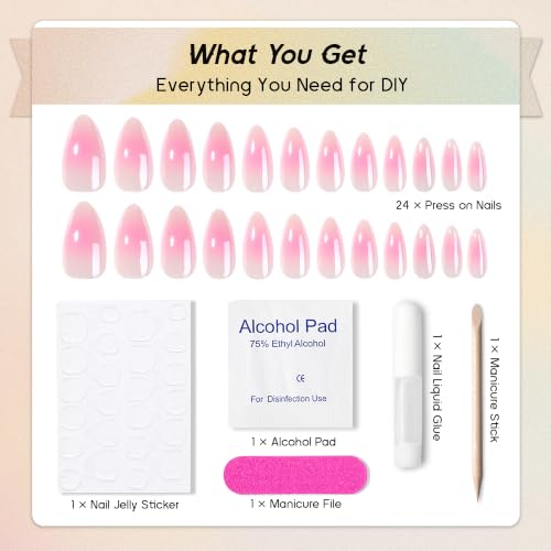 Qsnidy Pearlescent Press on Nails - Glazed Aura, Medium Almond - color: Glazed Aura