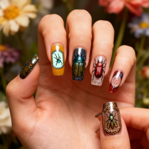 PH PandaHall 3pcs Insect Nail Stamping Plates Butterfly Dragonfly Nail Art Plates Beetle Spider Bee Nails Image Plates Gothic Style Nails Art Templates for Women Manicures Salon DIY Printing Design - style: Insect