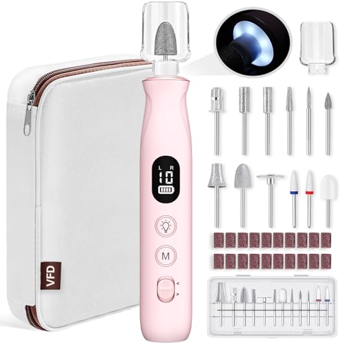 Electric Nail Drill Cordless 2000 mAh Rechargeable Portable Nail File Drill - color: Pink