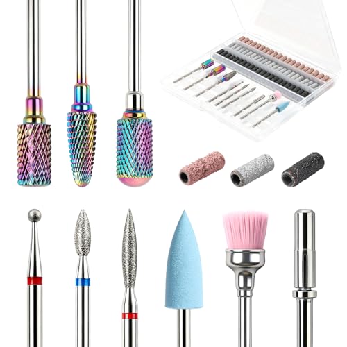 BQAN Complete Nail Drill Bits Set Carbide & Diamond & Mini Sanding Bands - color: Colorful-10pcs