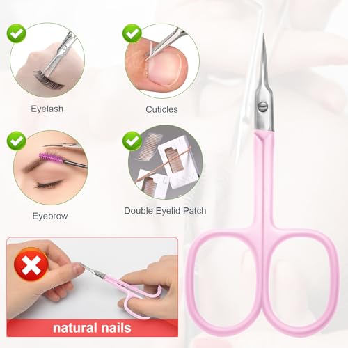 CGBE Curved Cuticle Scissors, Extra Fine Pointed Tip, for Russian Manicure - color: Pink