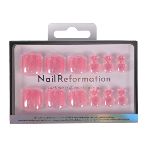 Nail Reformation Press On Toenails, Pomegranate Pink | Glitter Short Square - color: Pomegranate Pink