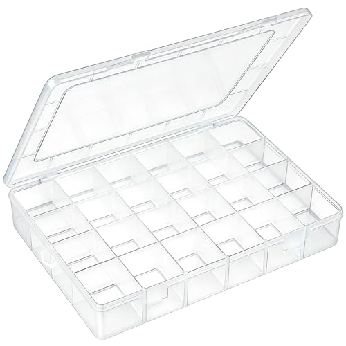 24 Grids Plastic Organizer Box with Removable Dividers Clear Multi Compartment Storage Container Small Crafts Organizer Box for Beads Jewelry Tackles Nail Charm Button Sticker (2Pcs)