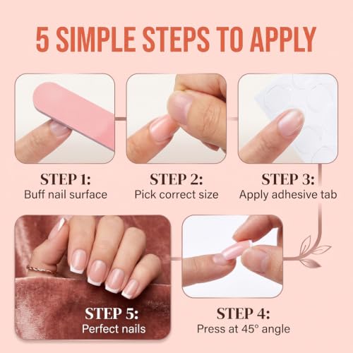 Press on Nails Short French Square Acrylic Press On Fake Nails 24 Pcs