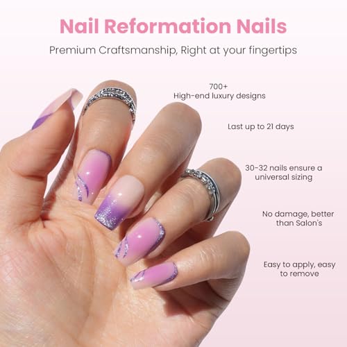 Nail Reformation Press On Nails, Purple Hour | Short Coffin 16 Sizes 32 Pcs - color: Purple Hour