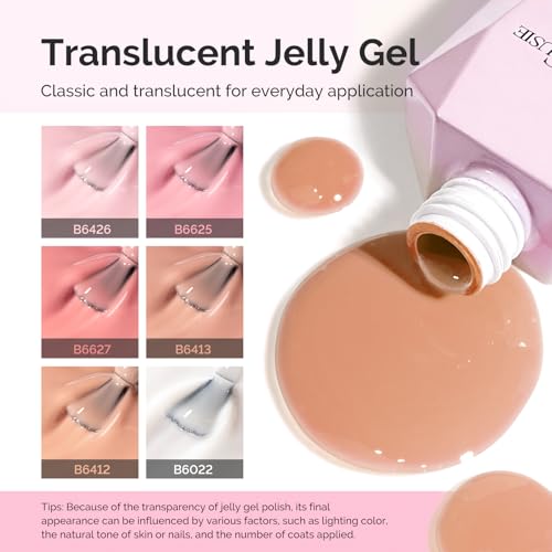 MelodySusie Jelly Gel Nail Polish Set 6Pcs 15ML 0.3Fl Oz - color: Nude Pink Jelly Set 15ML