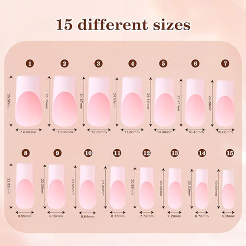 Dsixnails Skin Tones French Tip Press on Nails, 150Pcs, Long Square Matte - color: A-CF-Long 5 IN 1-2