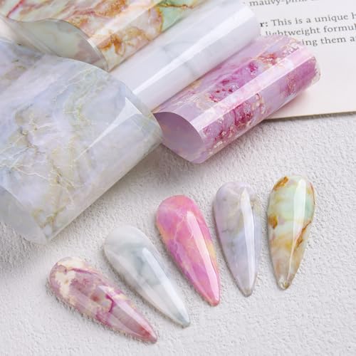10 Rolls Marble Print Nail Art Foil Gradient Marbled Pattern - color: Pink Marble