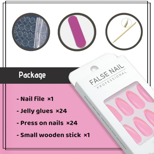 Pink Acrylic Press on Nails Almond Shaped Medium Fake Nails - color: 13-Pure Pink