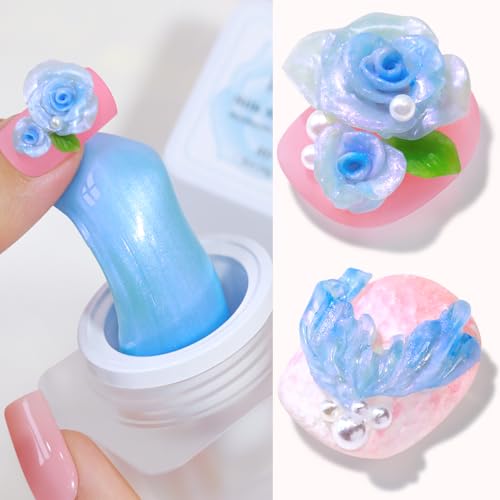 Double Rhythm 3D Nail Gel Pearl Solid Sculpting for Nail Art Non-Sticky Hard for Building Carving Molding Extension Soak Off UV/LED Salon Home DIY 0.5 Oz (Blue-Silk 09) - color: Blue
