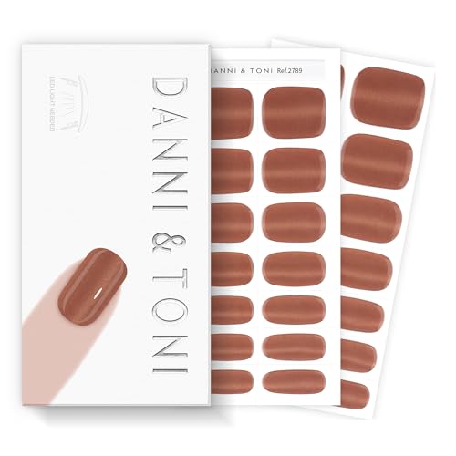 DANNI & TONI Semi Cured Gel Nail Strips Copper Brown Cat Eye Gel Nail Wraps Gift for Woman |Cocoa Glint - color: Cocoa Glint
