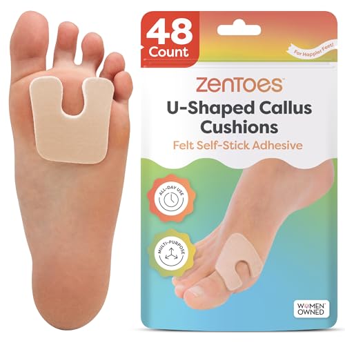 ZenToes U-Shaped Felt Callus Pads, Self-Stick Cushions, 48 Count - color: Beige, size: 48 Count