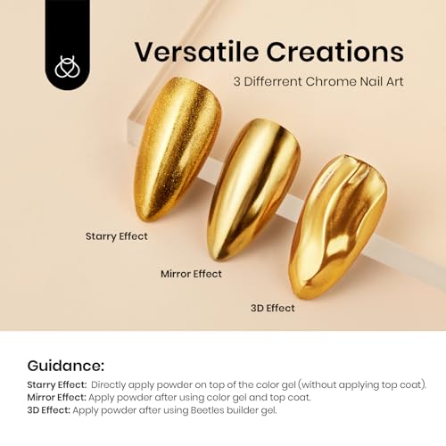 Beetles Metallic Chrome Nail Powder Mirror Effect 4 colors Gold - color: B - Gold-4