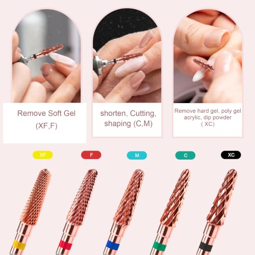3/32" 2PCS Clean Cone Carbide Cuticle Cleaner Bit for Nail Prep & Cleaning - color: 008 Rose Gold, size: XC