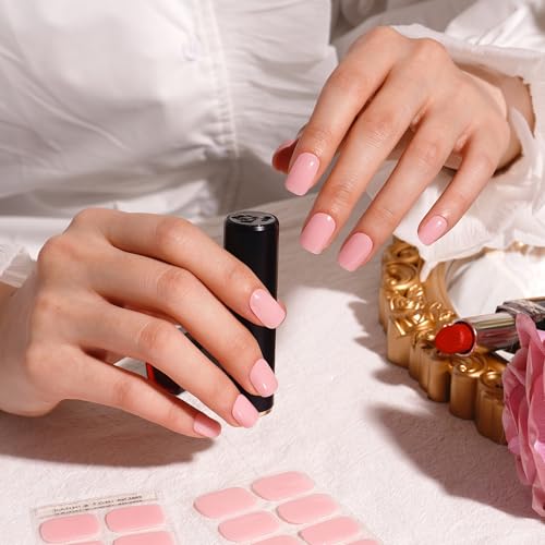 DANNI & TONI Semi Cured Gel Nail Strips Pale Pastel Pink Gel Nail Wraps 28 Stickers | Dreamy Blush - color: Dreamy Blush