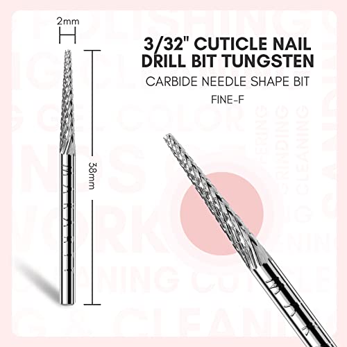 Makartt Nail Drill Bit:Cuticle Bit for Nail Drill 3/32" Safety Bit Fine-F - size: Needle shape-F