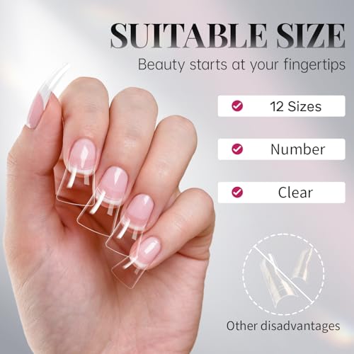 krofaue Duck Nail Tips - Clear Flexible Gel Curved Nail Tips - color: Clear Duck Half Cover