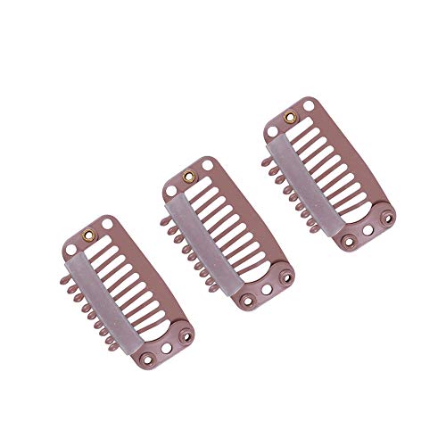 YANTAISIYU 24 pcs/lot 32mm 9-teeth Metal Hair Clip with Rubber Snap Clips for Hairpiece Wig Accessories Clips (Light Brown) - color: Light Brown, style: 32mm 24pcs
