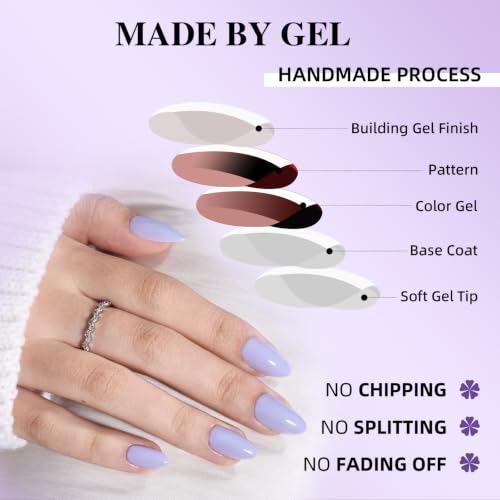 Lavender Press On Nails, Short Almond, Glossy Pastel Purple Glue On Nails - color: D9-Light Purple