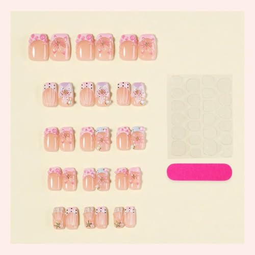 RTKHFZE Short Press on Nails Square Fake Nails 3D Flower Nails Press Ons - color: Style-36