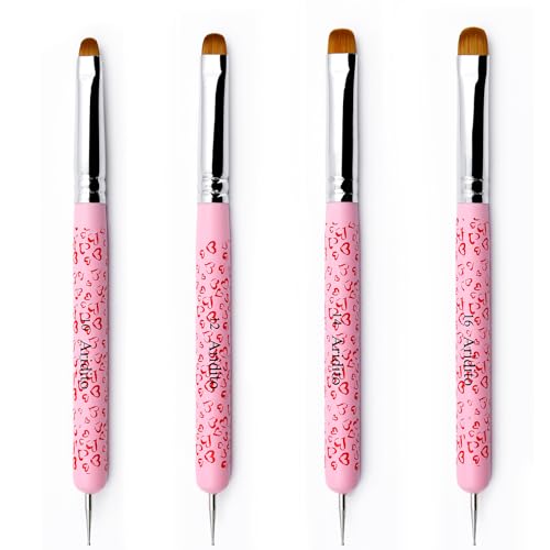4Pcs Acrylic French Manicure Brushes & Dotting Pens, Pink - color: pink