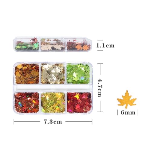 2Box 6Grids Maple Leaf Fall Nail Glitter - color: Color 1
