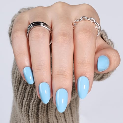 Blue Press On Nails Almond - Blue Almond Fake Nails - color: 5C - Soft Blue