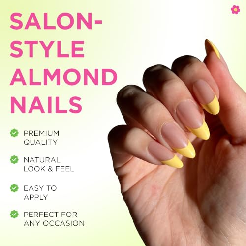 PaintLab Butter Yellow Chrome Press On Nails, Medium Almond, 30pcs Nail Kit - color: Butter Yellow Chrome