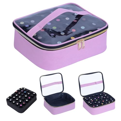 Small Clear Nail Polish Case Holds 30 bottles(15ml-0.5fl.oz) Nail Polish Organizer Multifunctional Nail Polish Bag organizer, Cosmetic Travel Makeup Cases for Women, Pink - color: Pink 30B, size: 1Pcs-30 bottles