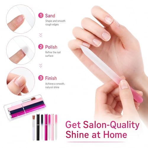 3 Pack Glass Nail Files and Nailbrush, Glass Fingernail Files