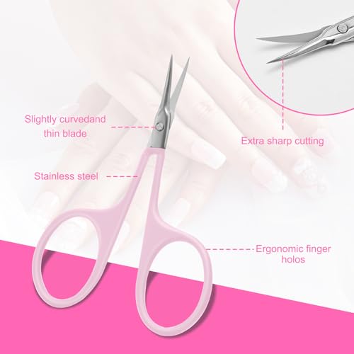 CGBE Cuticle Scissors, Extra Fine Curved Eyebrow Scissors, Pink - color: Pink