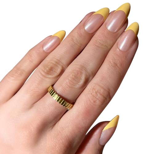 PaintLab Butter Yellow Chrome Press On Nails, Medium Almond, 30pcs Nail Kit - color: Butter Yellow Chrome