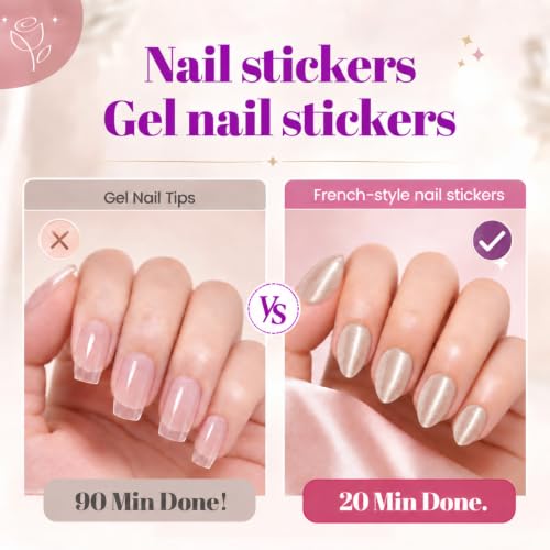 Champagne Shimmer Press On Nails, 32-Piece Almond Reusable ABS Fake Nail Kit with Nail Glue, Glue Remover, Adhesive Tabs, Mini File, Prep Pad and Manicure Stick - color: Champagne Shimmer - Almond