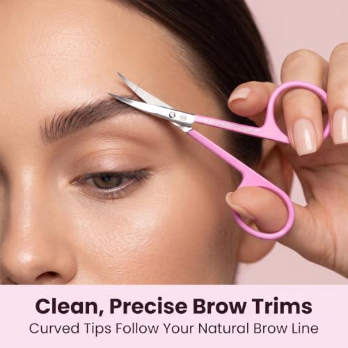 Curved Cuticle and Eyebrow Scissors with Eyelash Comb, Pink - color: Ss-csp-02